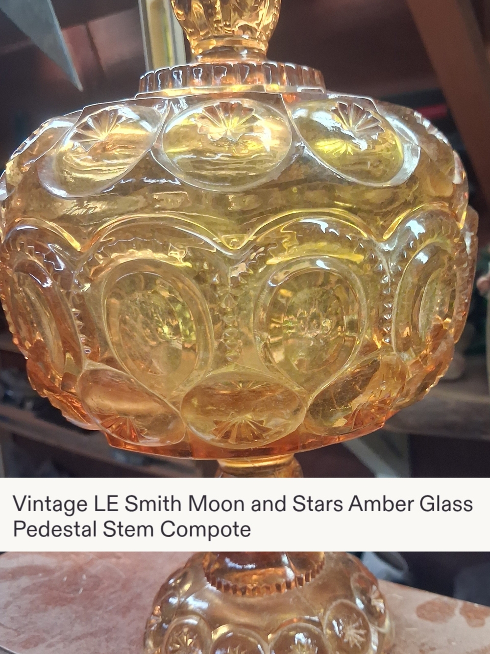 Amber Moon & Stars Pedestal Compote - Decorative Glass Vase